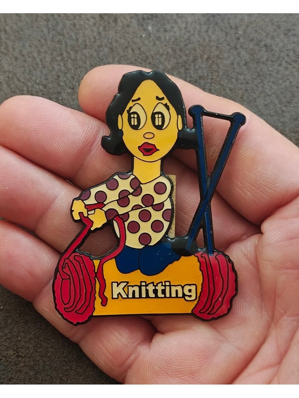 80s/90s Cartoon Woman Knitting Refrigerator Magnet